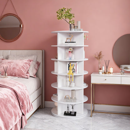 Drehbares Schuhregal 6 Etagen, 360°, Platzsparend, 24 Paar, Weiß, 138,5 cm