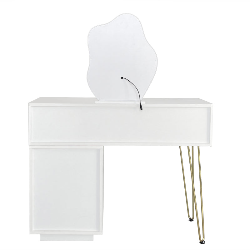 Schminktisch mit LED-beleuchtetem Spiegel, Weißes Schminktisch-Set mit ausziehbarem Design, moderner Kosmetiktisch für das Schlafzimmer  - Maße:B100/H78/T40 cm (ohne Hocker)