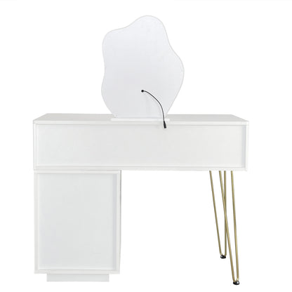 Schminktisch mit LED-beleuchtetem Spiegel, Weißes Schminktisch-Set mit ausziehbarem Design, moderner Kosmetiktisch für das Schlafzimmer  - Maße:B100/H78/T40 cm (ohne Hocker)