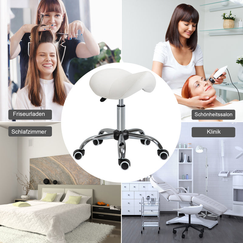 Rollhocker Drehhocker höhenverstellbar Sattelhocker gepolstert in Weiß für Büro & Zuhause