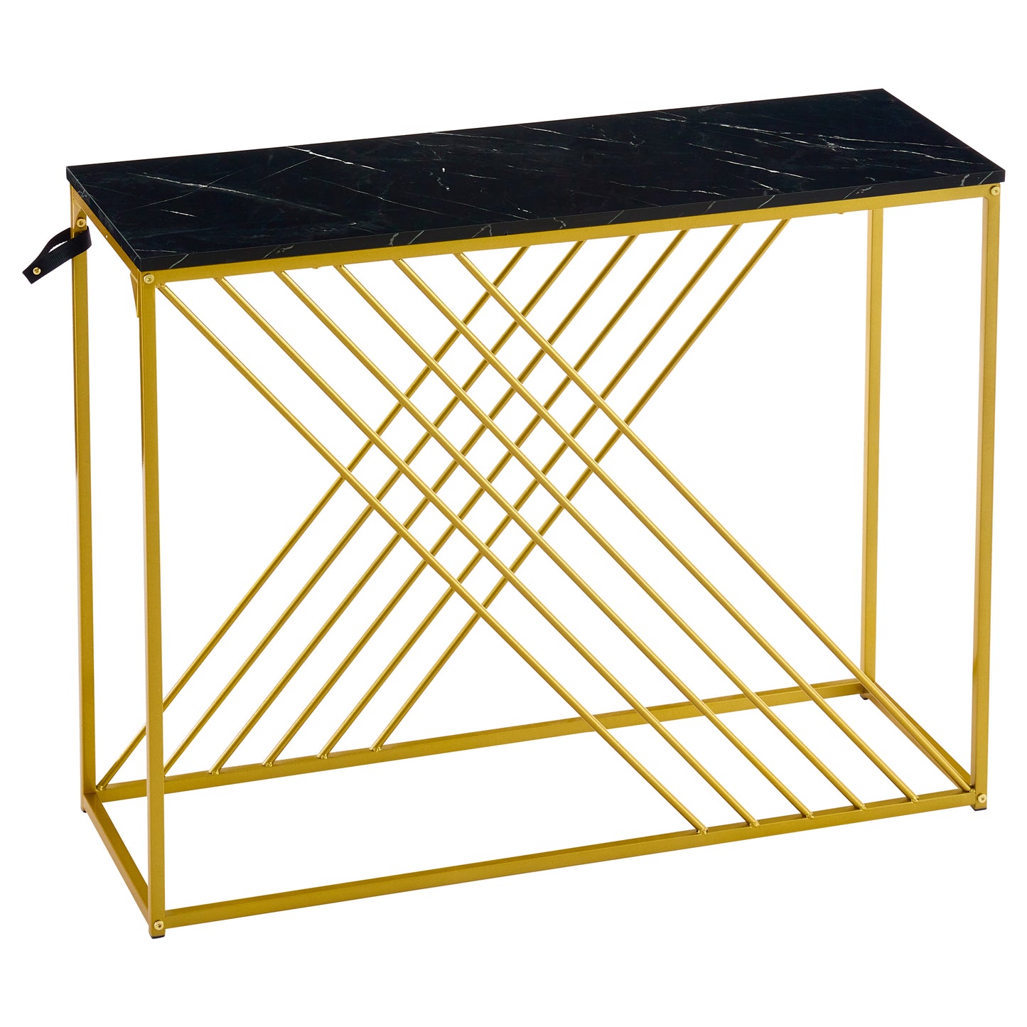 MDF Hochglanz Tisch für den Eingangsbereich, Konsolentisch, Flurtisch, Sideboard, Beistelltisch, Vintage, Schwarzer Tisch mit goldenem Fuß,
