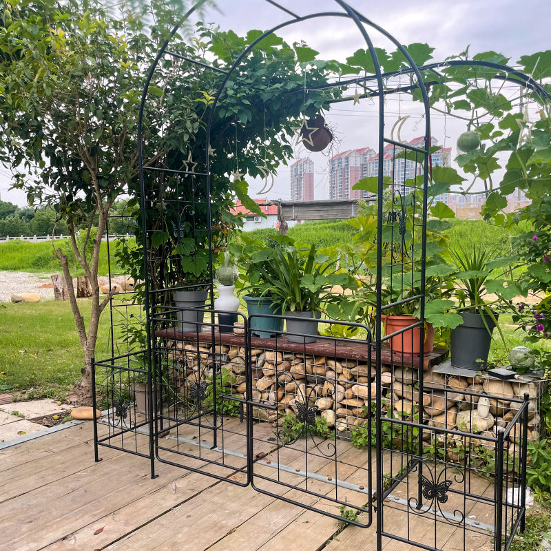 Gartenbogen Arbor Trellis für Kletterpflanzen mit Tor, langlebige Metall Gartenbogen Outdoor Hochzeitsbogen, für Hochzeitszeremonie Party Pflanze Klettern Rose Reben Rasen Innenhof Schwarz, 7,15 Fuß