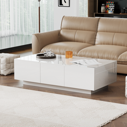 Couchtisch, Hochglanz-Wohnzimmertisch mit Push-Pull-Aufbewahrungsstruktur, doppelseitigen Schubladen