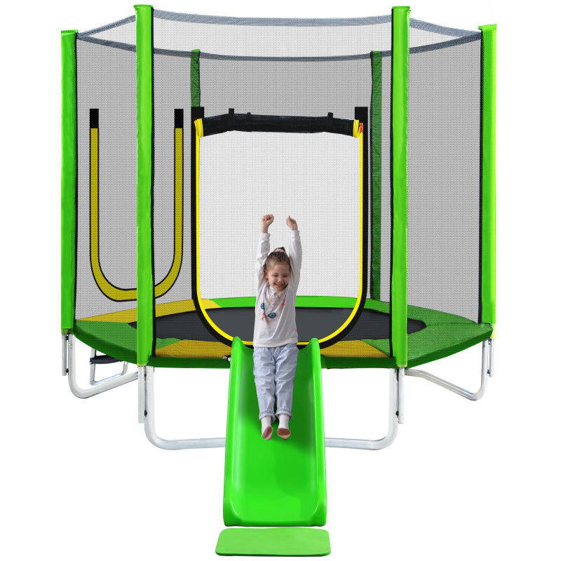 Kinder Trampolin Outdoor Ø 213 cm Gartentrampolin mit Rutsche, Leiter, Netz, Doppeltür und Gepolsterten Stangen,TÜV Zertifiziert,bis 100 kg