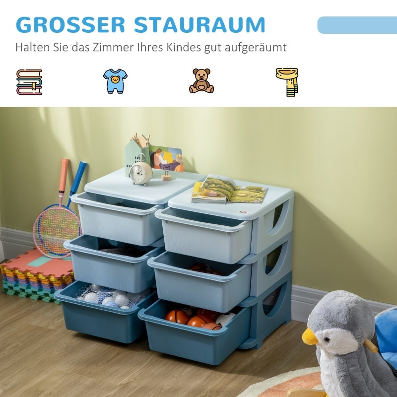 Aufbewahrungsbox Kunststoff, 6 Schubladen, Spielzeug Organizer, Kommode Kinderzimmer, Blau