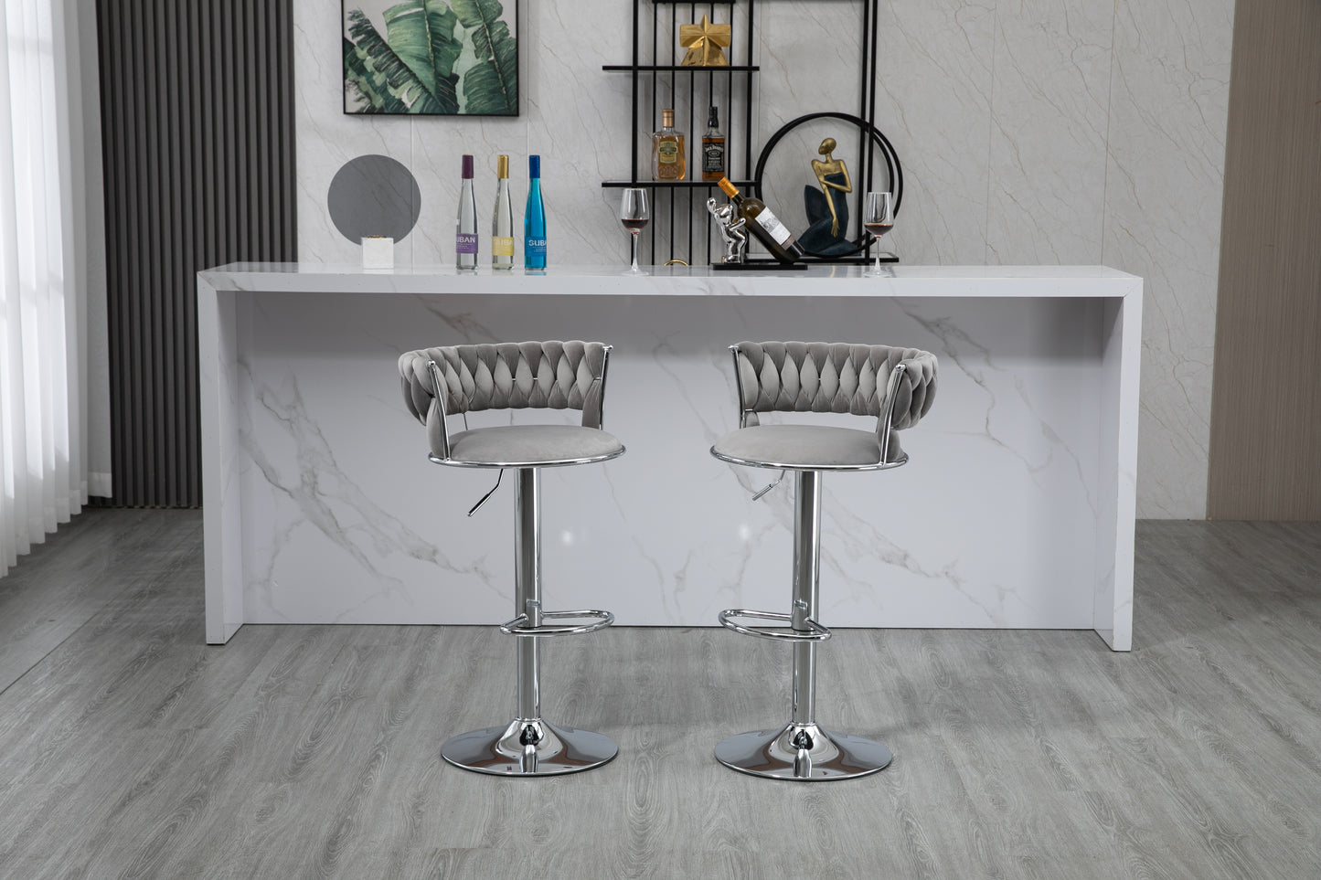 COOLMORE 360 Grad drehbare Barhocker 2 Stück Set höhenverstellbare Stühle mit Fußstütze für Küche, Esszimmer, Insel, Bar, Weinkeller, Büro, Wohnzimmer, Wohnzimmer, Silber, Modern Style, High-End Style