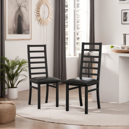 Metal Dining Chairs Set of 4, Steel Legs and PU Leather Seats, High Back Armless Dining Chairs, for Kitchen, Living Room, Black