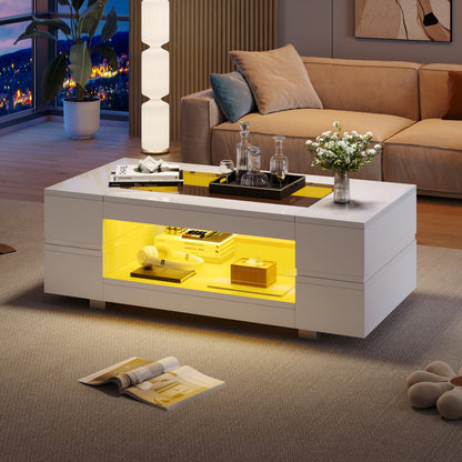 Weißer LED-Couchtisch mit Bluetooth-App-Steuerung, Kaffeetisch, Sofatisch, Wohnzimmertisch, geeignet für Party, Büro, Wohnzimmer