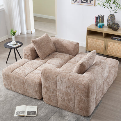 Modernes Sektionssofa, L-Sofa, 3-Sitzer-Sofa, keine Installation erforderlich, Chenille-Sofa mit Chaiselongue und Armlehnen, 3 Kissen, Seitentasche für Fernbedienung, khaki
