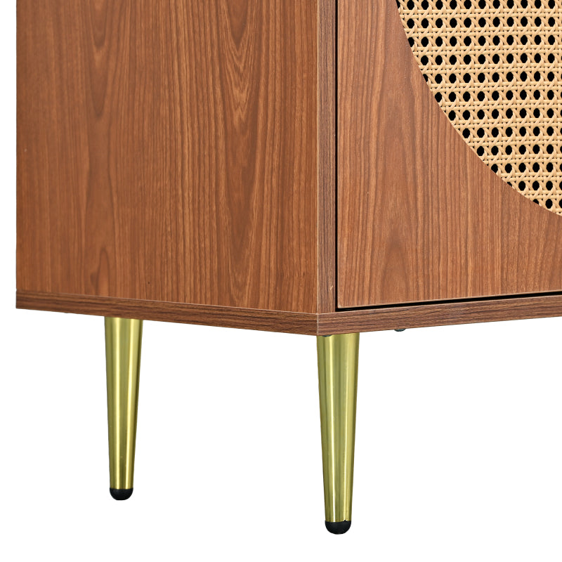 Sideboard mit 3 Rattan verzierten Türen Kommode Highboard mit Metallgriffe, für Schlafzimmer & Wohnräume & Büro, Nussbaum 129.8x 40x 76cm
