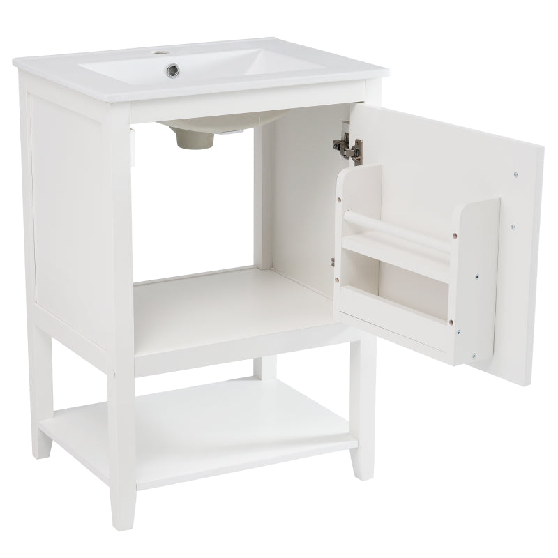 Badmöbel Einzelwaschtisch,Waschtischunterschrank 60 cm mit Keramikwaschbecken,mit Ablage,weiß
