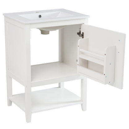 Badmöbel Einzelwaschtisch,Waschtischunterschrank 60 cm mit Keramikwaschbecken,mit Ablage,weiß