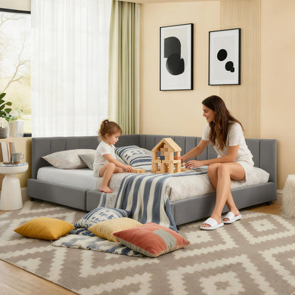 Doppelbett 140×200 cm aus Samt mit hoher Rückenlehne, stabiles Bettgestell aus Holz & Metall, ideal für Schlafzimmer & Gästezimmer, Gray (ohne Matratze)