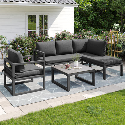 Seil-Gartenmöbel-Set, Garten-Lounge-Set, Ecksofa mit verzinktem Eisengestell, verstellbare Beine, inklusive aller Sitz- und Rückenkissen, grau