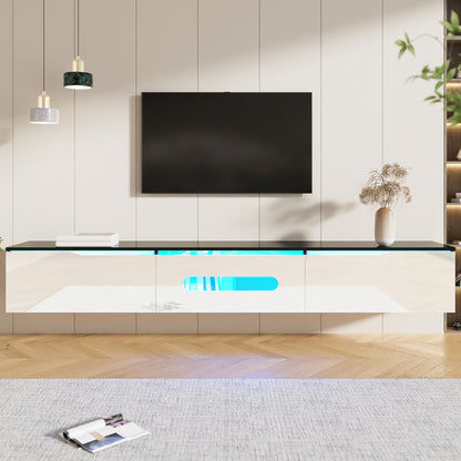 Schwarz-weißer TV-Schrank, 180 cm lang, Hochglanzoberfläche, mit 16-farbiger LED-Beleuchtung, wandmontierbar