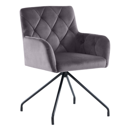 2er Set Esszimmerstühle mit Rautenmuster, Gepolsterter Sessel mit 4 Metallbeinen, Samt, grau