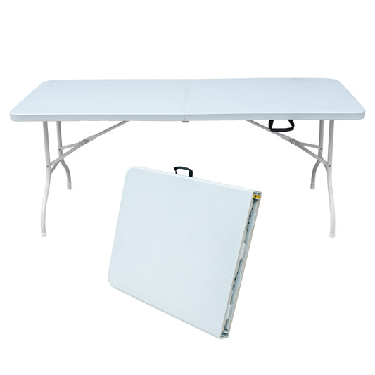 180cm Portable Heavy Duty Folding Table with Handle, Foldable Table, Multi-Functional Fold up Table for Camping Picnic Parties Indoor/Outdoor, Capacity Weight 135KG (White)