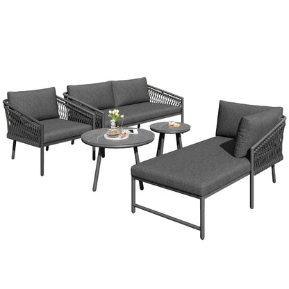 Garten Lounge Set, Seil Gartenmöbel Set, Modernes Outdoor Sofa Set Handgewebtes Seil, Inklusive Aller Sitz- Und Rückenkissen, Balkonset, Garten Und Terrasse, Grau