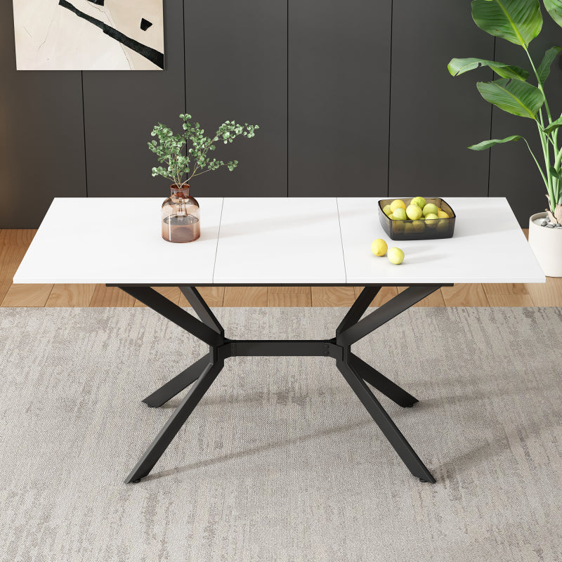Weißer Erweiterbarer Esstisch 120/160*80 cm, Tischbeine aus schwarzem Metall