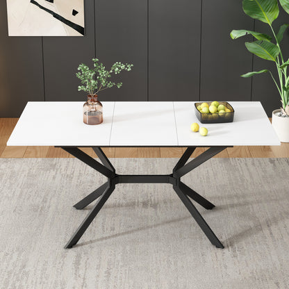 Weißer Erweiterbarer Esstisch 120/160*80 cm, Tischbeine aus schwarzem Metall