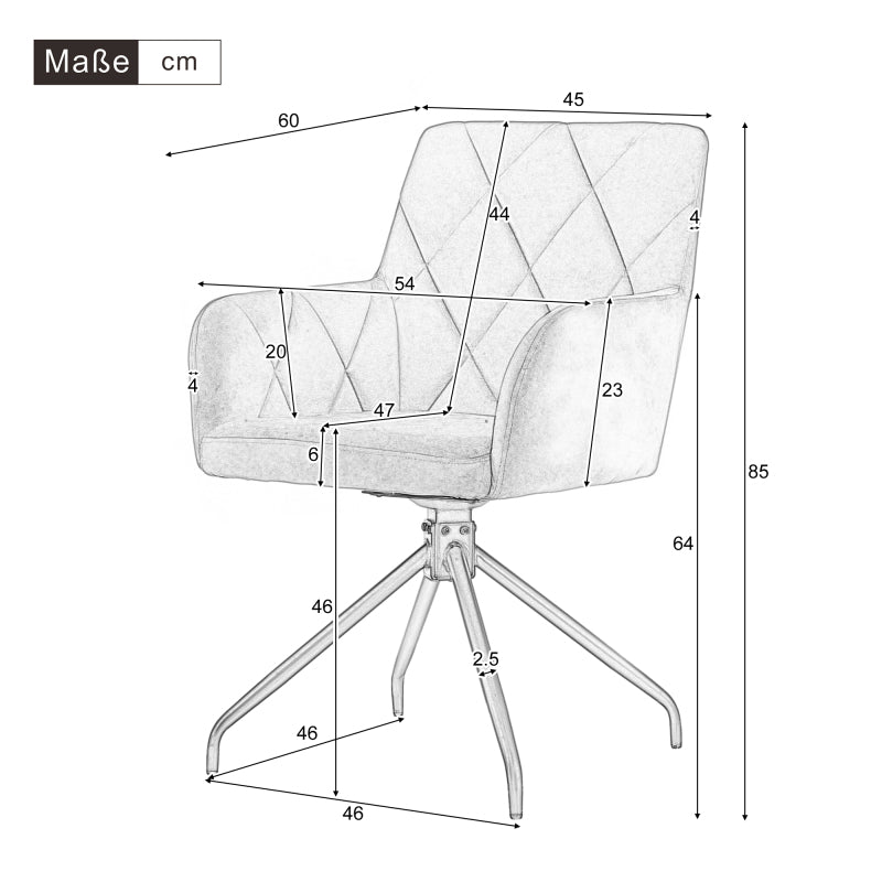 2er Set 360° Drehbarer Esszimmerstühle mit Rautenmuster,Gepolsterter Sessel mit 4 Metallbeinen,Moderner Lounge-Stuhl,Wohnzimmerstuhl für Shlafzimmer,Arbeitzimmer,Lendenwirbelstütze,Samt,Grau