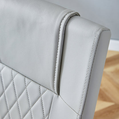 Nordic-Stil hellgrau PU Essstuhl (vier Stühle in einer Kiste) - Rücken mit Gitternäht Design, glänzende silberne Metallbeine