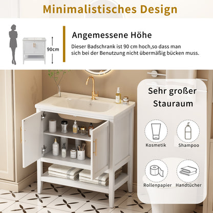 Badmöbel Einzel Waschtisch mit Unterschrank 80cm mit Keramik-Waschbecken,weiß