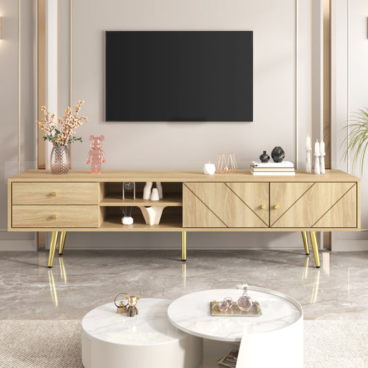 TV-Schrank 160 cm mit Goldfüßen, Zwei Schubladen und Einzigartig Gestalteten Türen