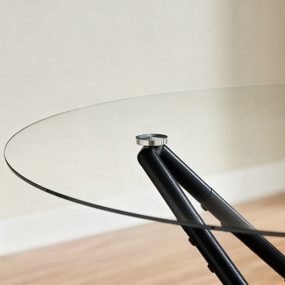 Esstisch Rund 90 cm Schwarz, Glastisch mit Gehärtetem Glas & Metallbeinen, Modernes Design