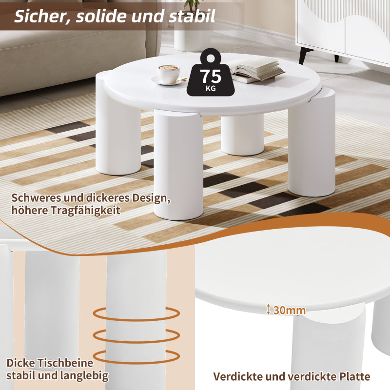 White Cloud Couchtisch, moderner Couchtisch mit 4 stabilen Stützbeinen, kleiner weißer Couchtisch, runde Kante, passt gut in Wohnzimmer, Schlafzimmer, Balkon, Terrasse