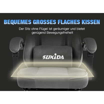 Gaming Stuhl Stoff, Ergonomischer Gaming Chair mit Fußstütze, Verstellbarer Racing Computerstuhl mit Lordosenstütze, Grau Ergonomisch PC-Stuhl