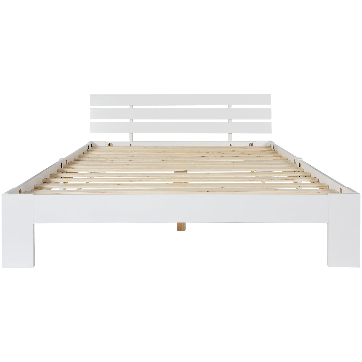Bett 140x200 Holzbett Kiefer Massiv, Bettgestell mit Lattenrost, 150kg Tragkraft, Stauraum 18cm, White