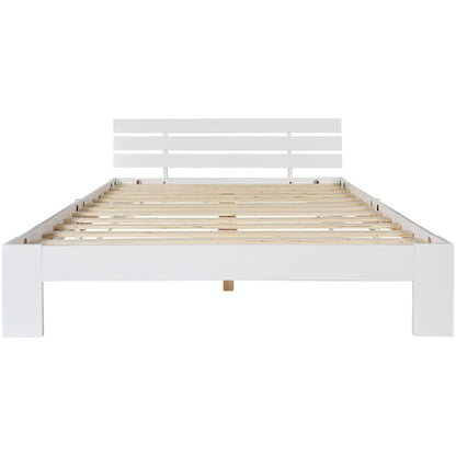 Bett 140x200 Holzbett Kiefer Massiv, Bettgestell mit Lattenrost, 150kg Tragkraft, Stauraum 18cm, White