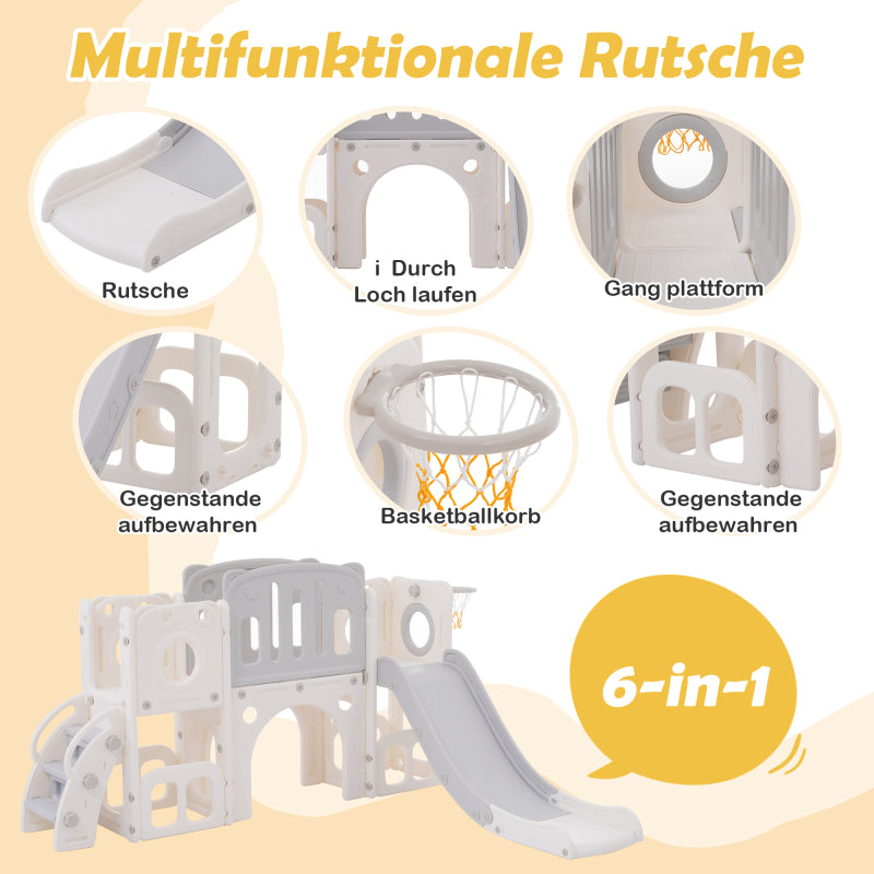Bären Kinder 6-in-1 Rutsche mit einer Rutsche, zwei Plattformen, zwei Bodenschrankfächern, Basketballkorb und Treppe - Hochdichtes Polyethylen (Ozeanbälle nicht enthalten