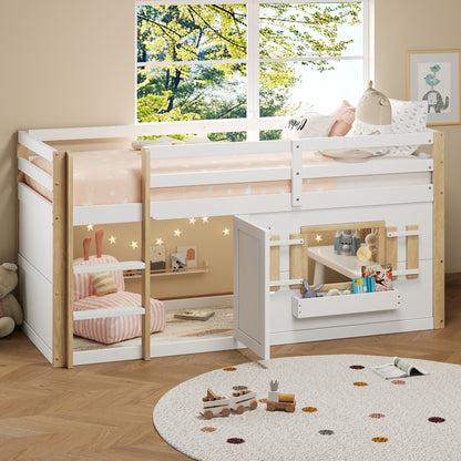 Mini-Etagenbett Weiß 90x200 cm, Kinderbett (110 cm hoch) aus Massivholz/MDF, Inkl. Lattenrost