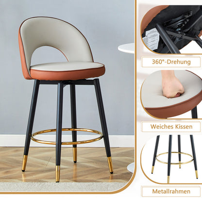 360° drehbarer Barstuhl. Hellgraue und braune Plätze Kissen, PU-Material, bequeme Padded Bar Stuhl, Eine Box von 2 Packungen.