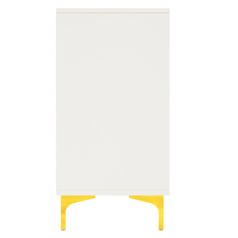 Modernes und schlichtes weißes Sideboard (140 x 40 x 90 cm), Changhong-Glastür-Design, integriertes warmes Umgebungslicht, mit dekorativen Metalldetails und viel Stauraum, geeignet für Esszimmer