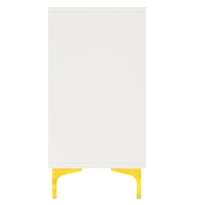 Modernes und schlichtes weißes Sideboard (140 x 40 x 90 cm), Changhong-Glastür-Design, integriertes warmes Umgebungslicht, mit dekorativen Metalldetails und viel Stauraum, geeignet für Esszimmer