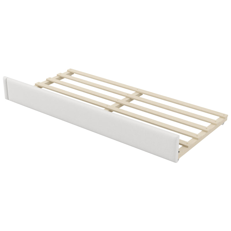 Gepolstertes 90x200 Tagesbett mit USB-Anschlüssen und LED-Gürtel, mit Ausziehbett und Schreibtisch, Weiß