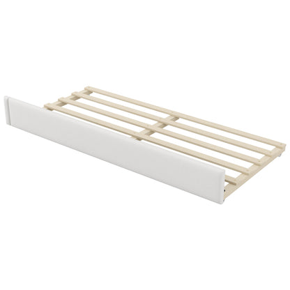 Gepolstertes 90x200 Tagesbett mit USB-Anschlüssen und LED-Gürtel, mit Ausziehbett und Schreibtisch, Weiß