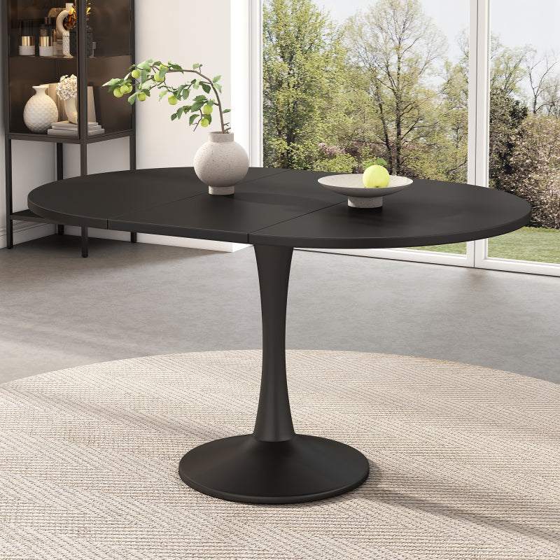 Ausziehbarer Esstisch, ovaler Esstisch, Länge 100/140 x Breite 100 x Höhe 75 cm, Schwarz
