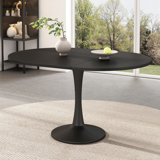 Ausziehbarer Esstisch, ovaler Esstisch, Länge 100/140 x Breite 100 x Höhe 75 cm, Schwarz