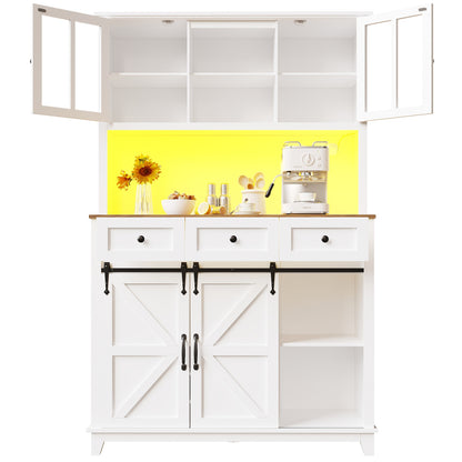 Küchenschrank(105×38.4×180cm), Hochschrank Küchenbuffet, Sideboard mit LED-Beleuchtung,Variable Lichtfarben, weiß