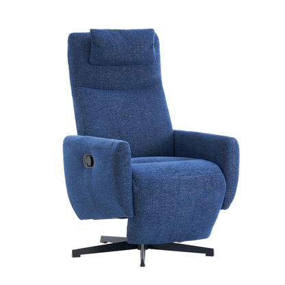 Bequemer Relaxsessel mit Liegefunktion – Chenille Fernsehsessel mit Fußstütze, drehbarer Stillsessel & Loungesessel für Wohnzimmer, modernes Sofa, Blau