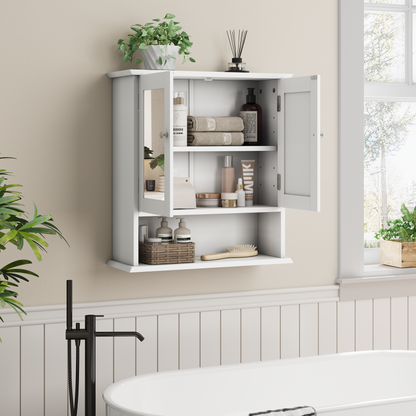 Badezimmerschrank mit Spiegel, weißer Arzneischrank mit verstellbarem Regal, Toilettenschrank in Waschküche und Küche
