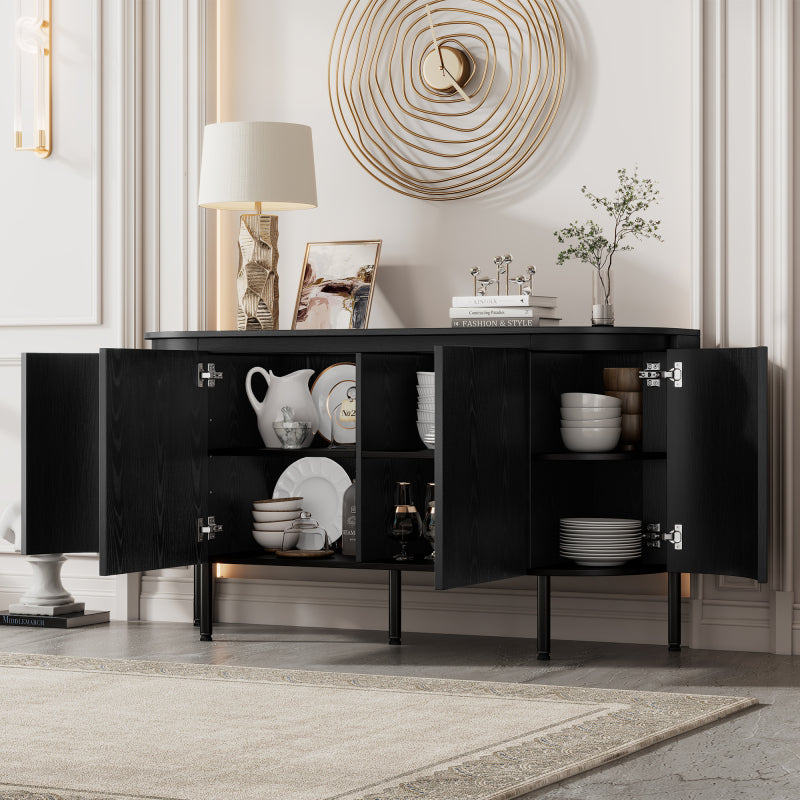 Moderner Bogenförmiger Sideboard mit verstellbaren Regalen und Metallbeinen, ideal für Wohnzimmer und Esszimmer (Schwarz)