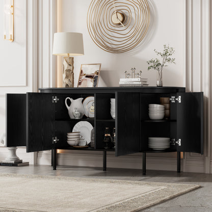 Moderner Bogenförmiger Sideboard mit verstellbaren Regalen und Metallbeinen, ideal für Wohnzimmer und Esszimmer (Schwarz)