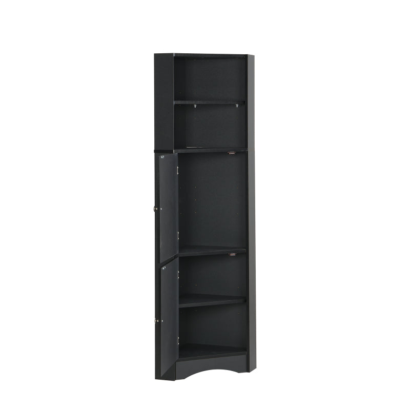 Badschrank, Badmöbel, Eckschrank mit zwei Ablagefächern, offenes Fach mit verstellbarem Einlegeboden, 36.5x 36.5 x 155 cm, schwarz