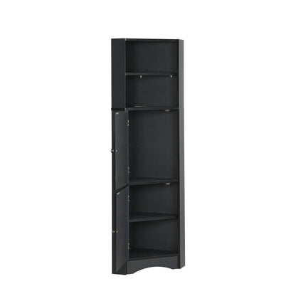 Badschrank, Badmöbel, Eckschrank mit zwei Ablagefächern, offenes Fach mit verstellbarem Einlegeboden, 36.5x 36.5 x 155 cm, schwarz