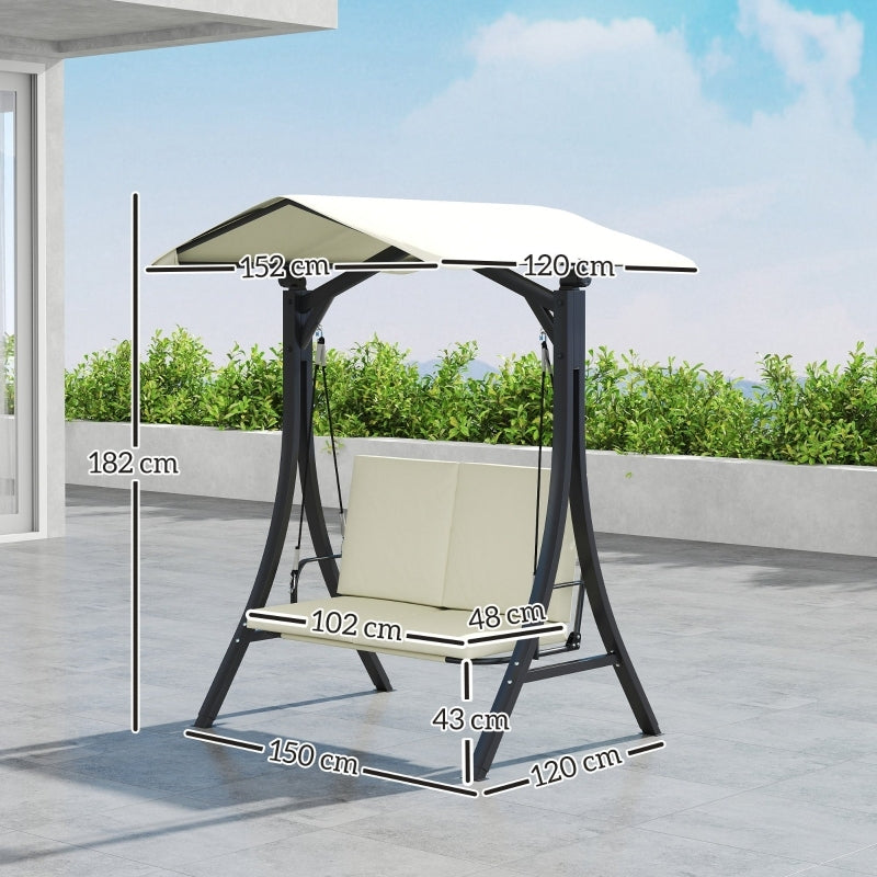Hollywoodschaukel mit verstellbarem Sonnendach Sitzauflage, Schutzhülle 2-Sitzer Gartenschaukel, für Garten, Terrasse, Cremeweiß